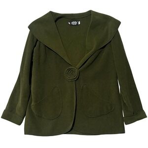 Cameleon Womens Olive Green Fleece Jacket Rosette Button Shawl Collar USA Made M